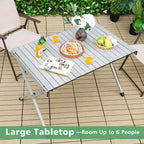 4-6 Person Portable Aluminum Camping Table Lightweight Roll Up Table Grey/Brown