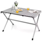 4-6 Person Portable Aluminum Camping Table Lightweight Roll Up Table Grey/Brown
