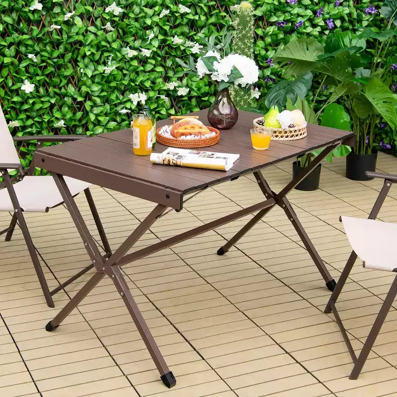 4-6 Person Portable Aluminum Camping Table Lightweight Roll Up Table Grey/Brown