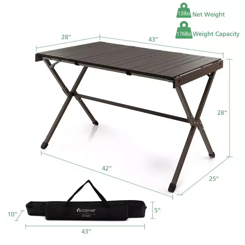 4-6 Person Portable Aluminum Camping Table Lightweight Roll Up Table Grey/Brown