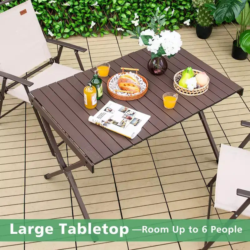4-6 Person Portable Aluminum Camping Table Lightweight Roll Up Table Grey/Brown