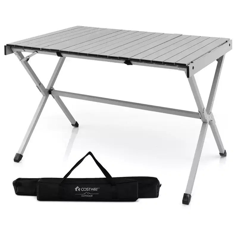 4-6 Person Portable Aluminum Camping Table Lightweight Roll Up Table Grey/Brown