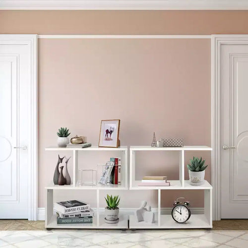2 PCS 2-Tier Bookshelf S Shaped Bookcase Storage Rack Display Shelf w/ Foot Mats