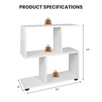 2 PCS 2-Tier Bookshelf S Shaped Bookcase Storage Rack Display Shelf w/ Foot Mats