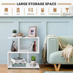 2 PCS 2-Tier Bookshelf S Shaped Bookcase Storage Rack Display Shelf w/ Foot Mats