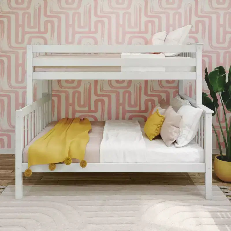 Solid Wood Bunk Bed, Twin over Full with Ladder on End for Kids