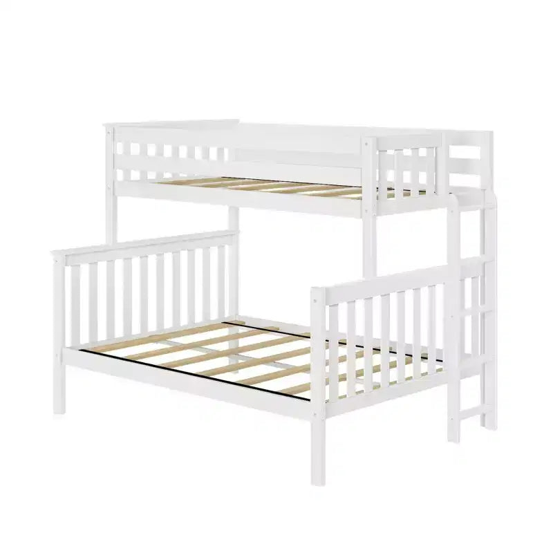 Solid Wood Bunk Bed, Twin over Full with Ladder on End for Kids