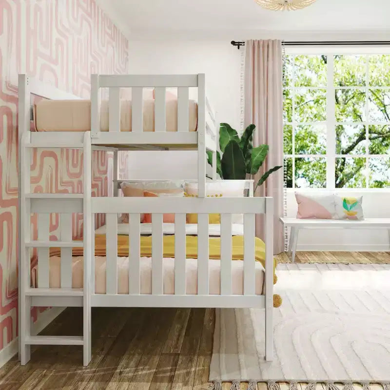 Solid Wood Bunk Bed, Twin over Full with Ladder on End for Kids