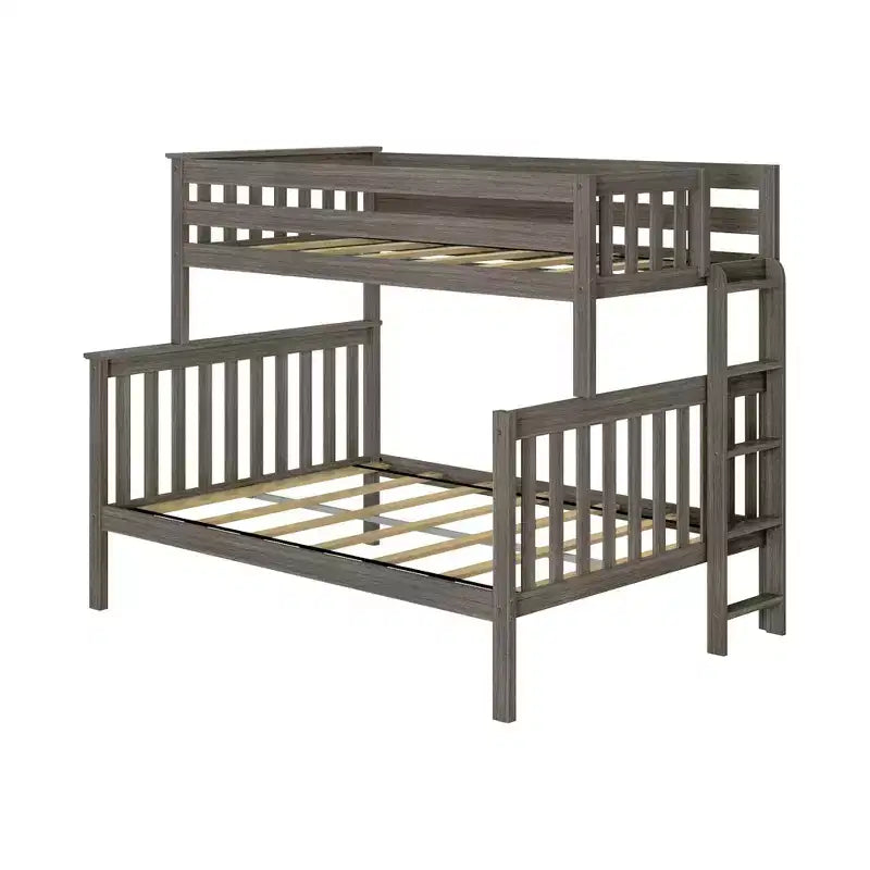 Solid Wood Bunk Bed, Twin over Full with Ladder on End for Kids