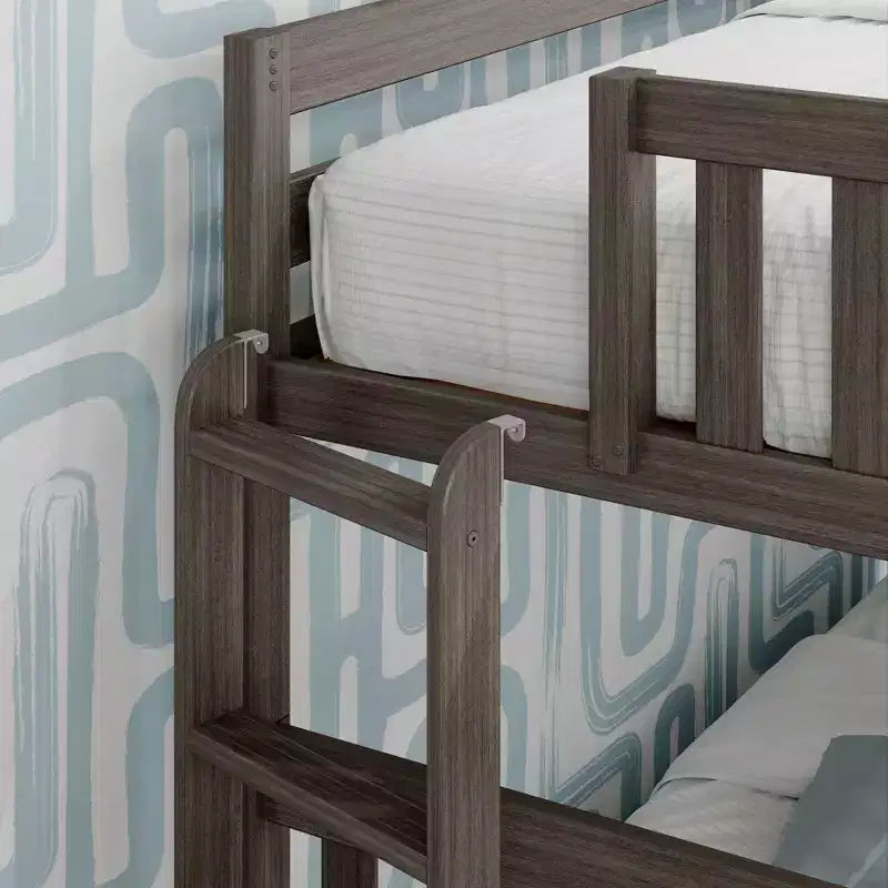 Solid Wood Bunk Bed, Twin over Full with Ladder on End for Kids